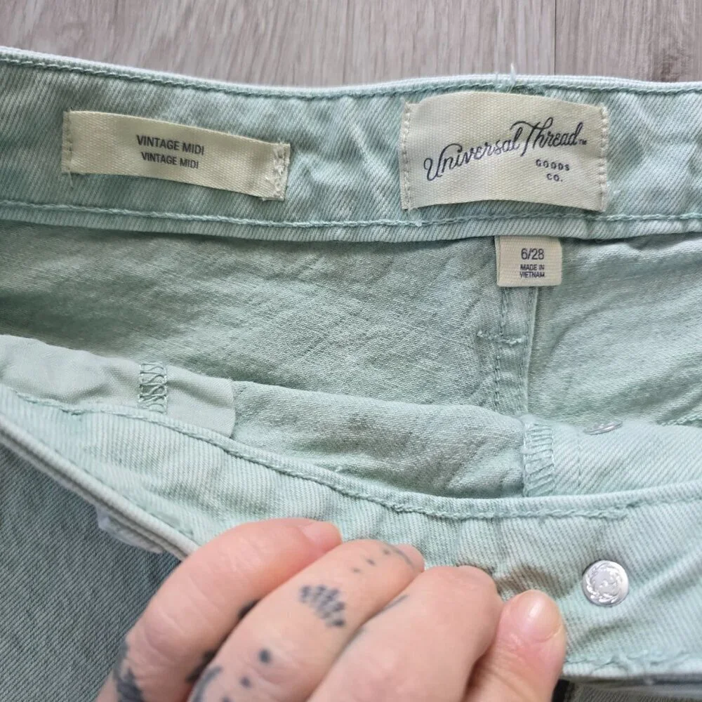 universal thread | pastel mint green monochrome cut-off denim shorts | WMS 6